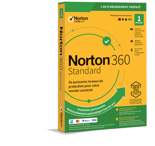 CLÉ Norton 360 STANDARD | 1 POSTE | PC/MAC/ANDROID/iOS | CODE PAR EMAIL