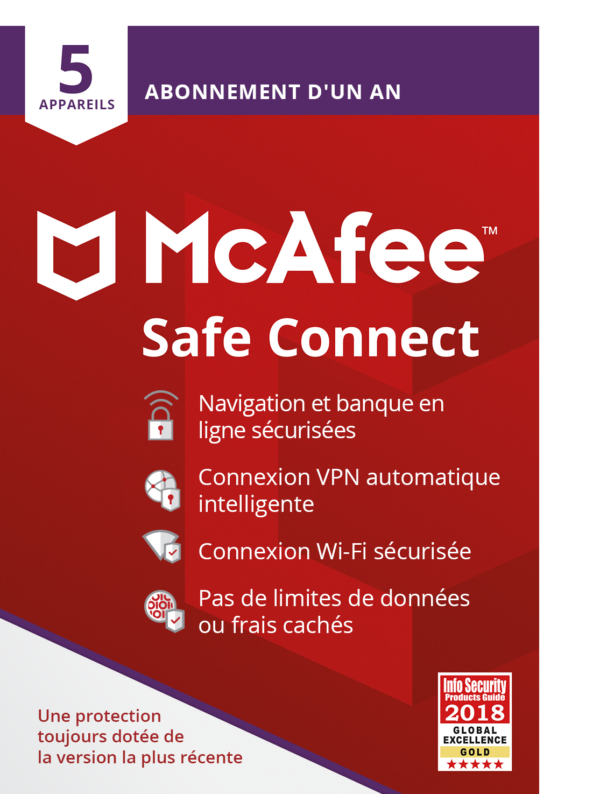 McAfee Safe Connect VPN, Sécurité et protection de la confidentialité sur Internet, 5 appareils
